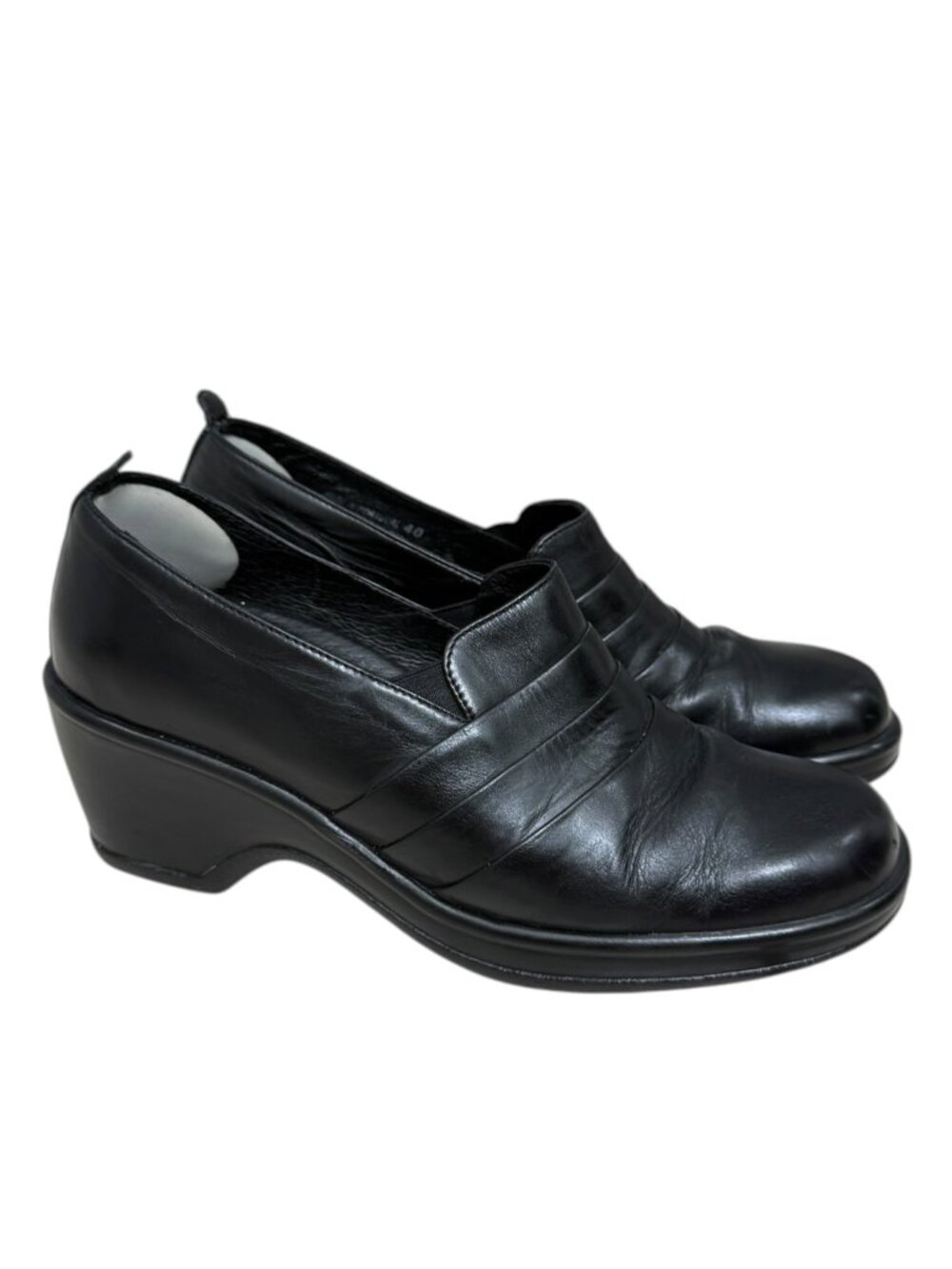 Dansko Aubrey Pleated Leather Wedge Clogs Black Women's Size 40 / 10 US
